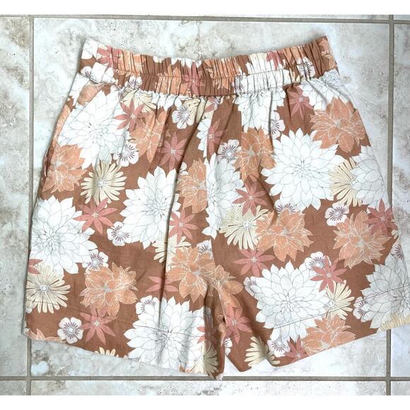 FAHERTY 100% linen NWOT shorts small high waisted warm jicard island - Picture 3 of 6